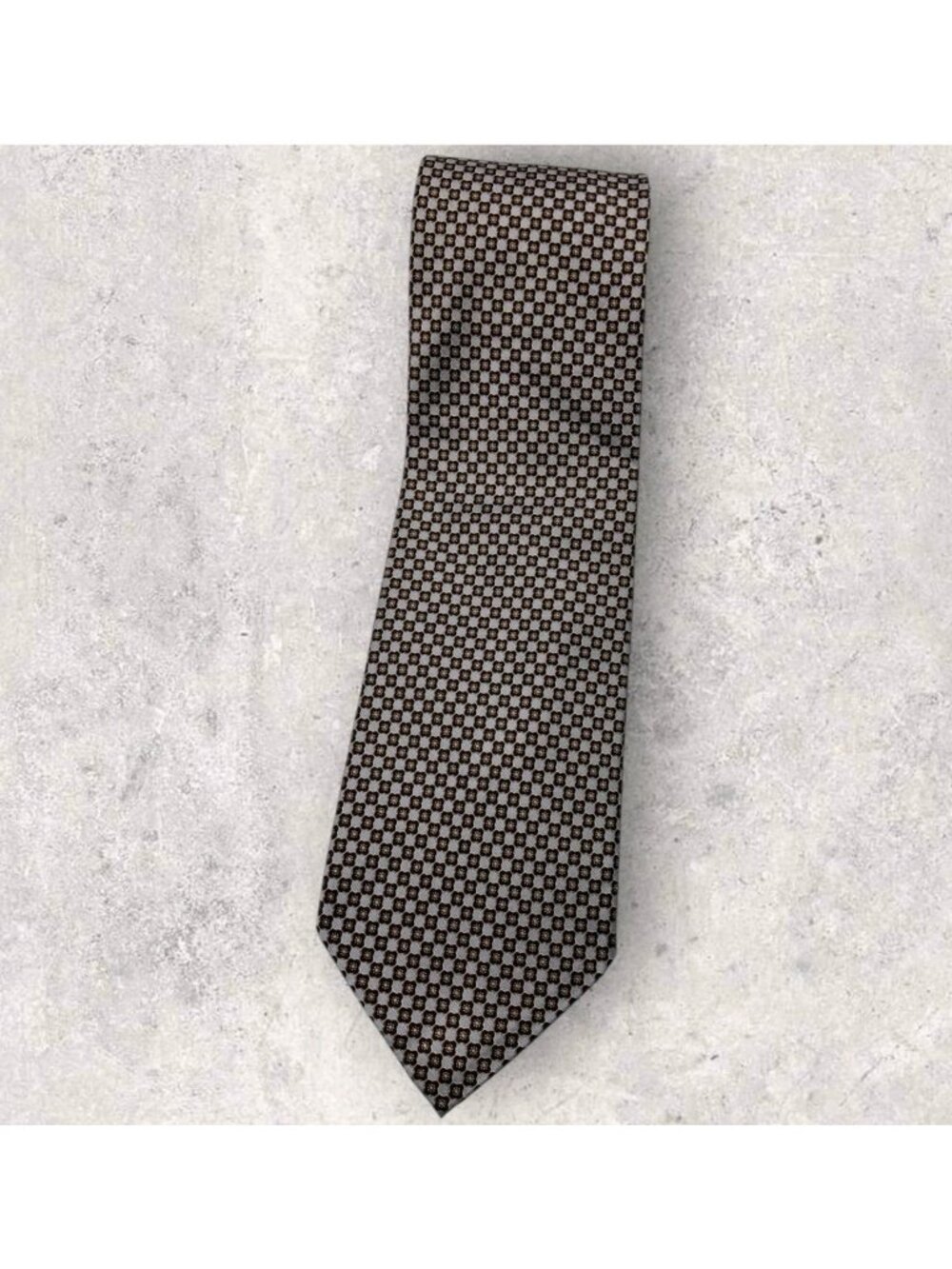 STEFANO RICCI Silk Tie ITALY Gray Burgundy Beige Geometric W:3.8" EUC